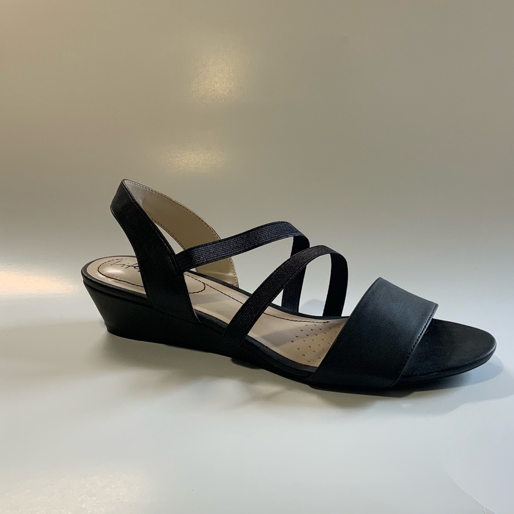 Life Stride Black Wedge Heel Strappy Sandals